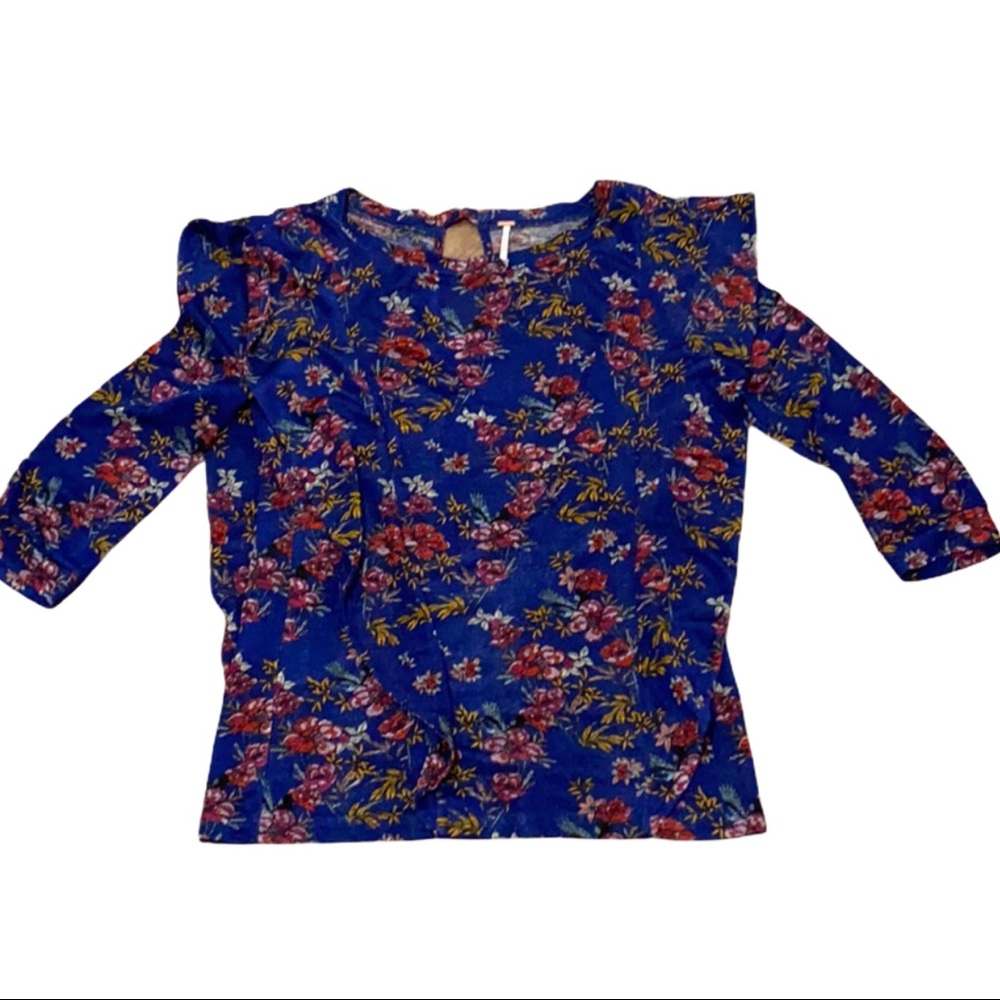 EUC Free People BOHO Blue Floral Blouse